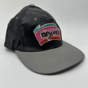 Vintage San Antonio Spurs Hat Leather Cap Strap Back Mens One Size Black NBA